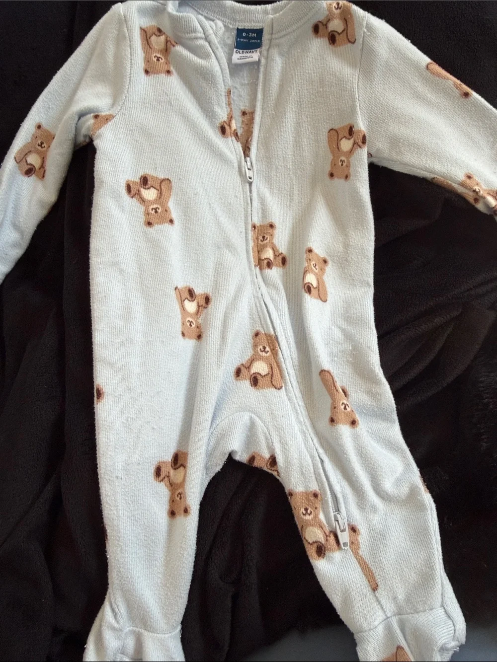 Old Navy Light Blue Bear Print Fleece Footed One-Piece
